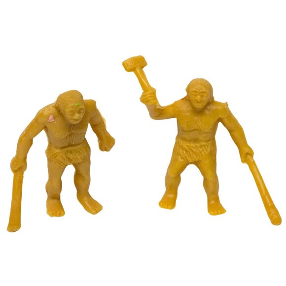 2 Vintage Cavemen Figures Yellowish Colored - Picture 1 of 2
